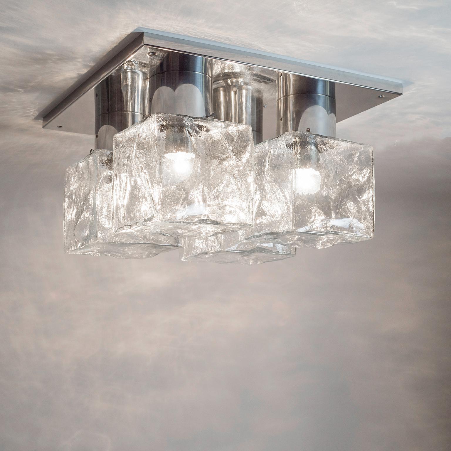 Large Glass Cube Flush Mount by Kalmar, 1970s In Good Condition In Vienna, AT