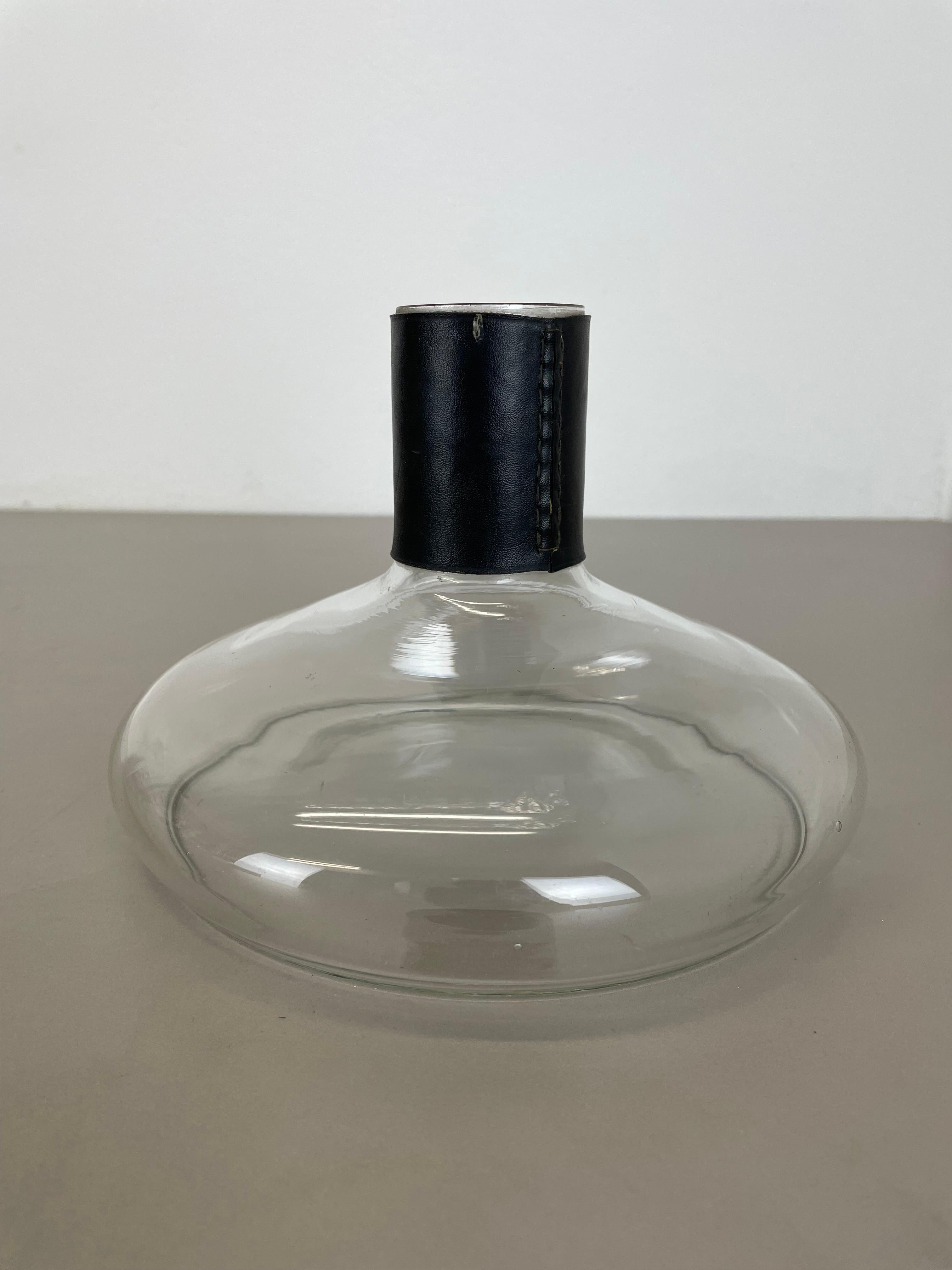 Austrian Large glass decanter element with leather Handle by Carl Auböck, Austria, 1950s For Sale