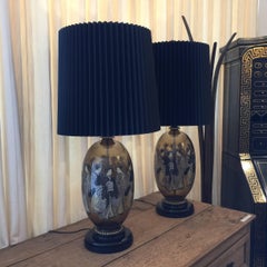 Spectacular Pair of Mid-Century Chinoiserie Glass Lamps