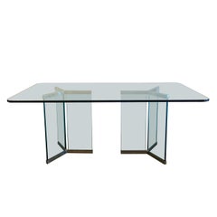 Vintage Large Glass Dining Table