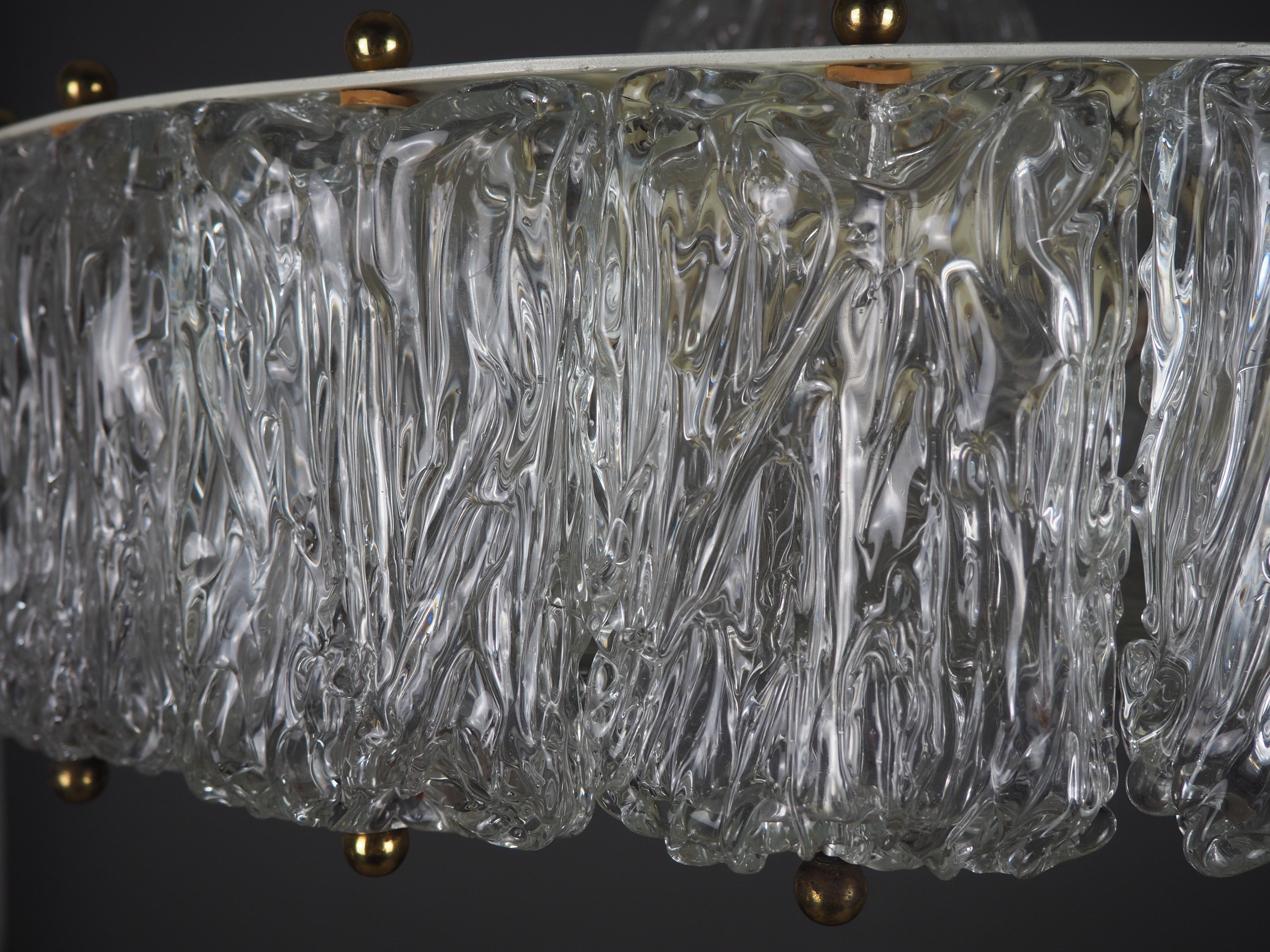 Large Glass Drum Chandelier by Aureliano Toso, circa 1960s For Sale 1