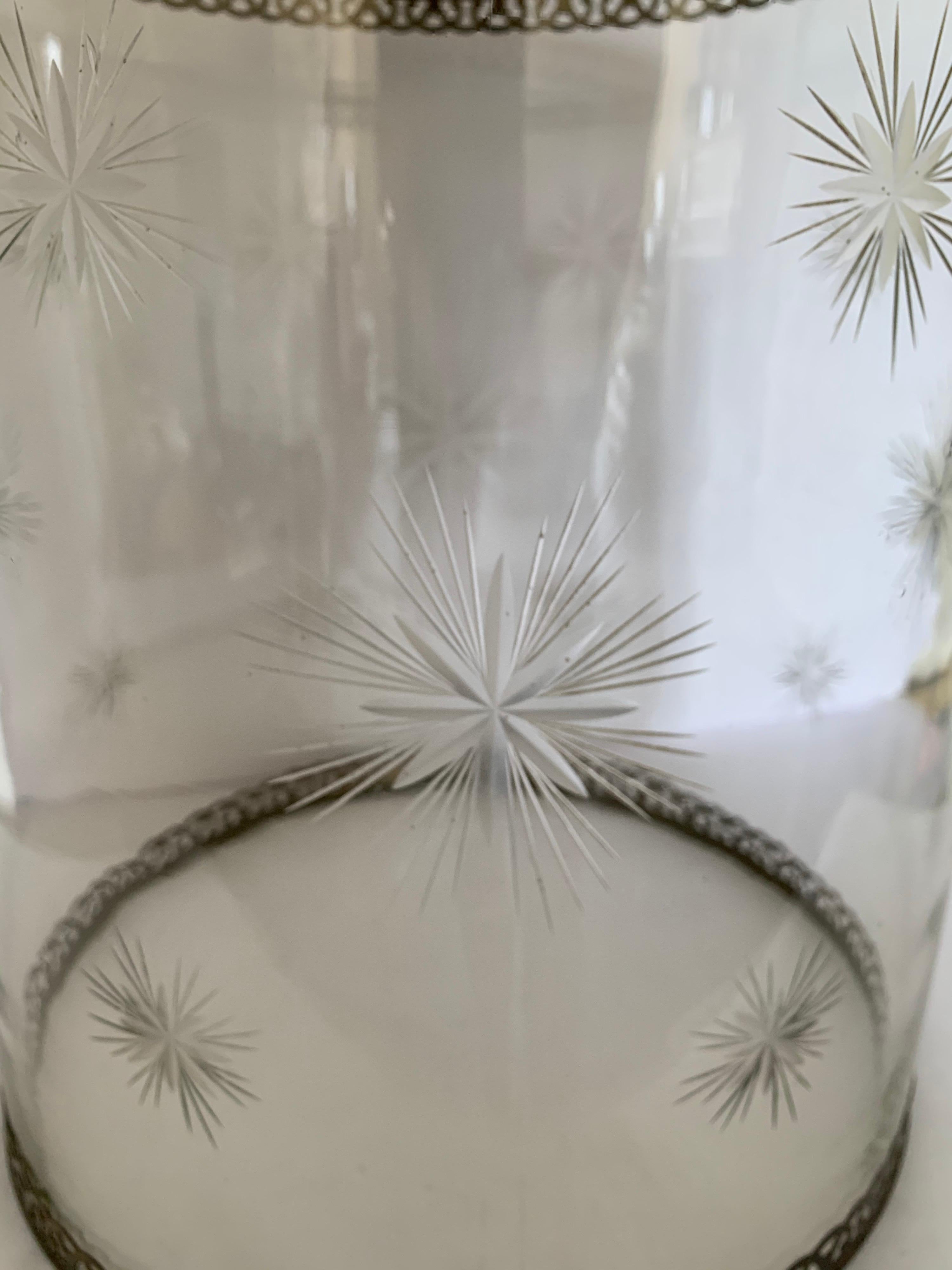 Etched Star Glass Hurricane For Sale 2