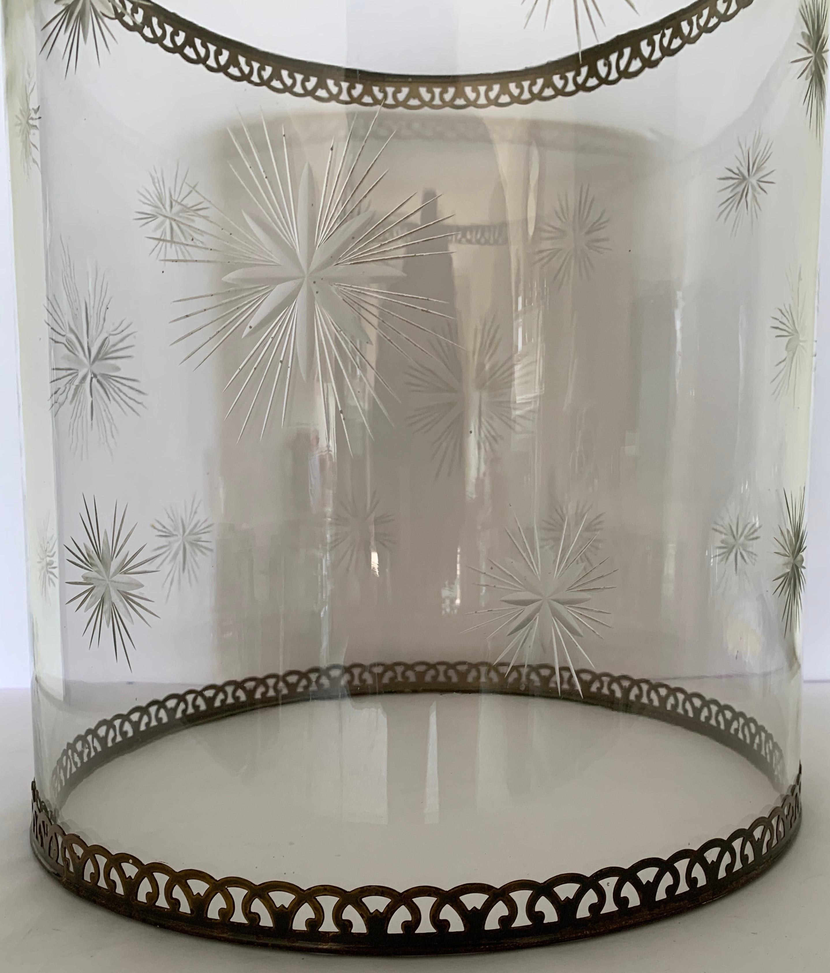 Etched Star Glass Hurricane For Sale 3