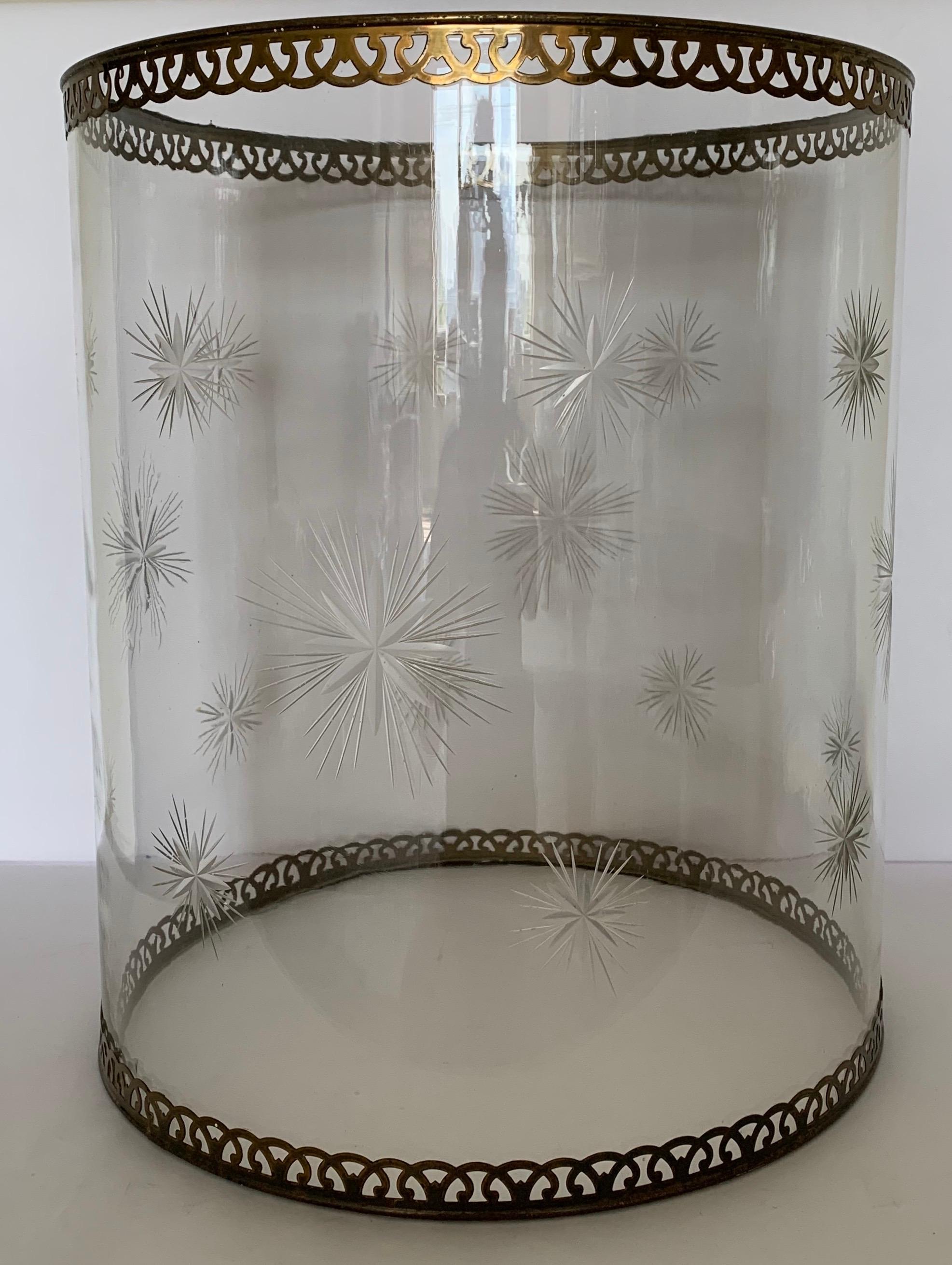 American Etched Star Glass Hurricane For Sale