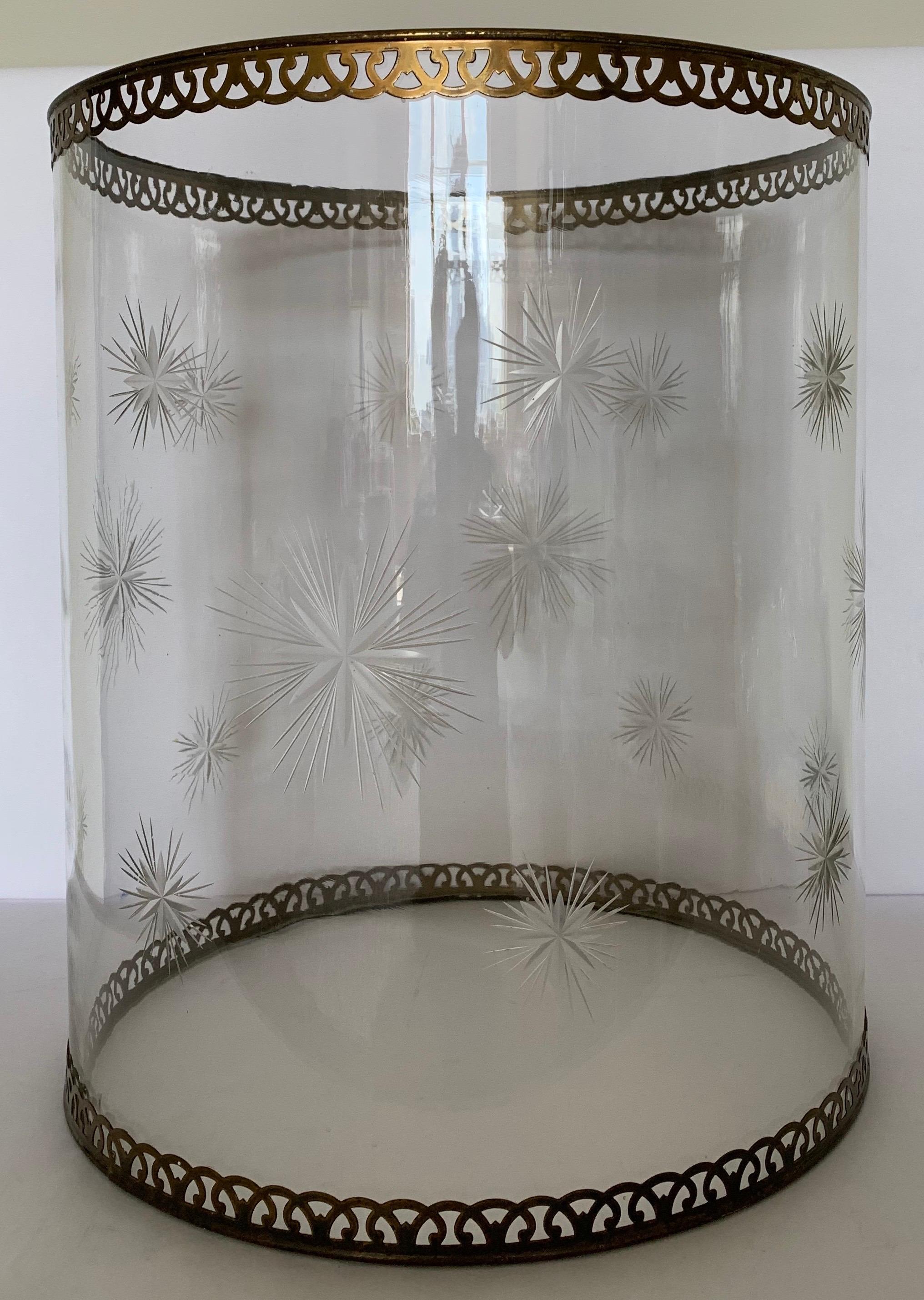 Mid-20th Century Etched Star Glass Hurricane For Sale