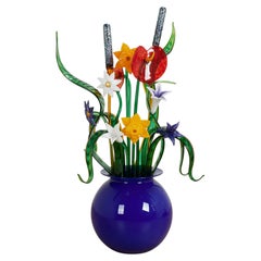 Large Glass Flower Arrangement or Sculpture by Phil O Reilly