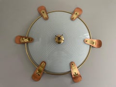 Large Glass Flush Mount Ceiling Lamp with Gold Metal Frame, 1950s, Germany