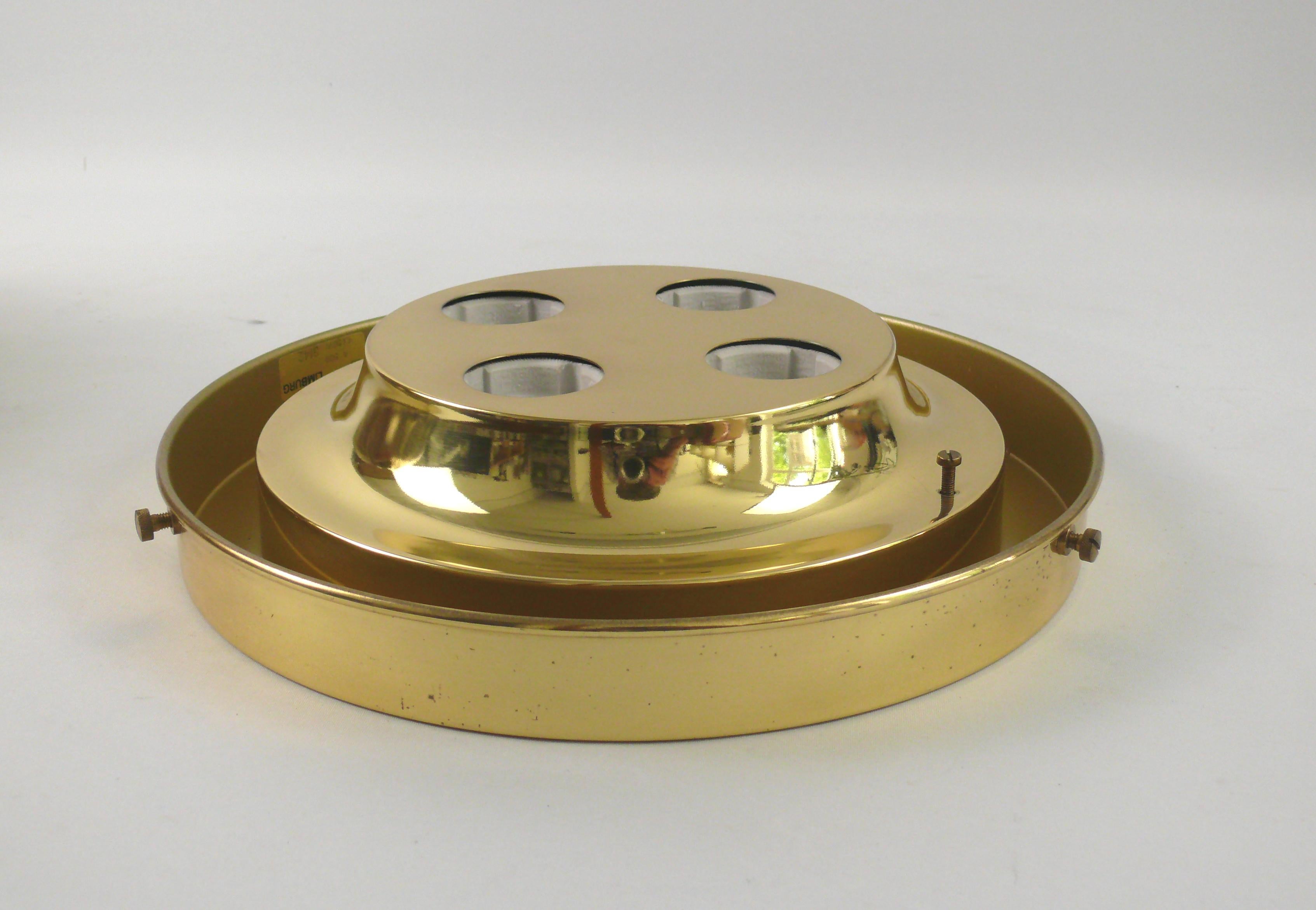 Brass Large Glass Flush Mount or Scone by Glashuette Limburg Germany, 1960s For Sale