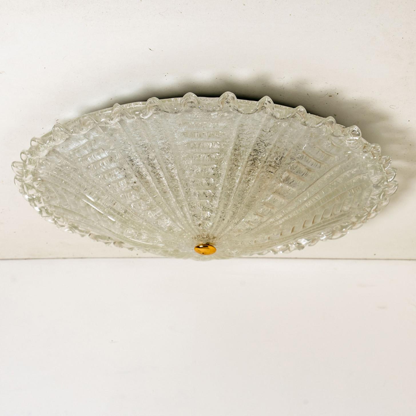 Mid-Century Modern Large Glass Flush Mount Wall Lights, Germany, 1970s For Sale