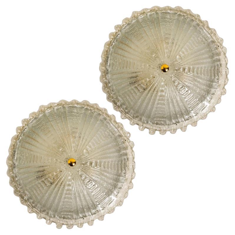 Large Glass Flush Mount Wall Lights, Germany, 1970s en venta