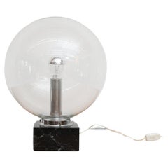 Large Glass Globe Lamp with Black Marble Cube Base, Model 3480, 1970’s
