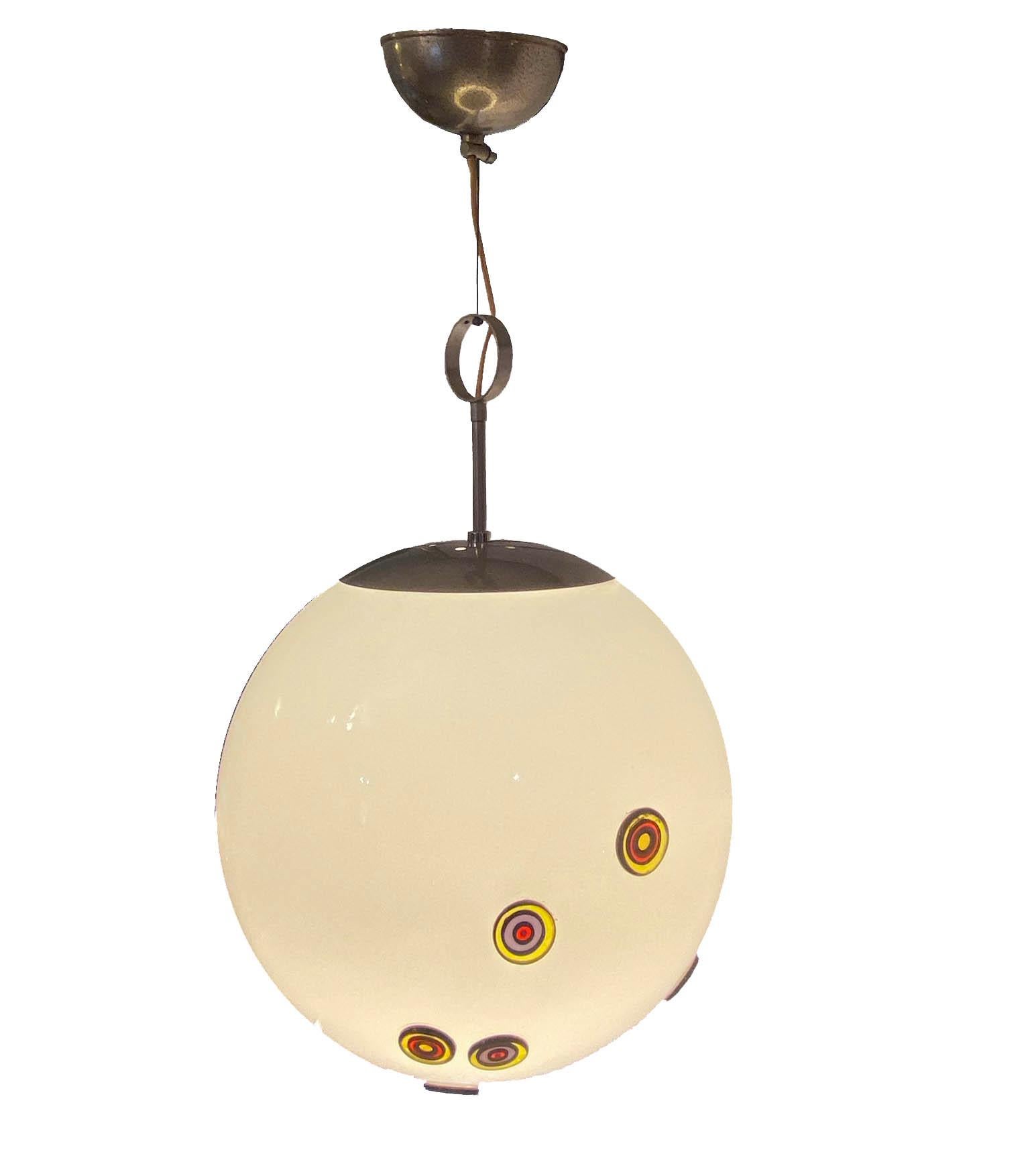 Italian  Arredoluce Attrib. Large Glass Globe Pendant Lamp, Italy, 1970s