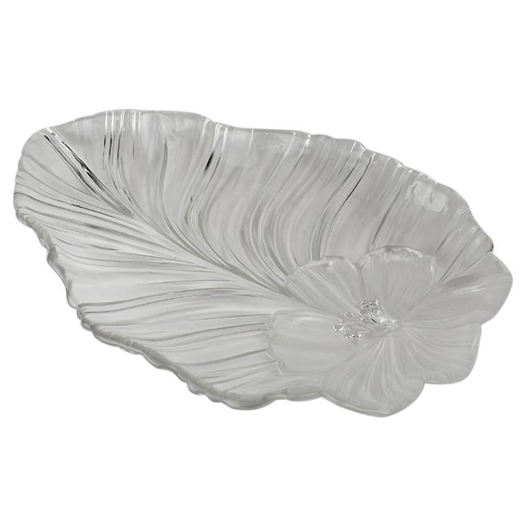 Large Glass Hibiscus and Palm Leaf Serving Platter For Sale at 1stDibs |  large glass platter, glass leaf plates, large glass serving tray