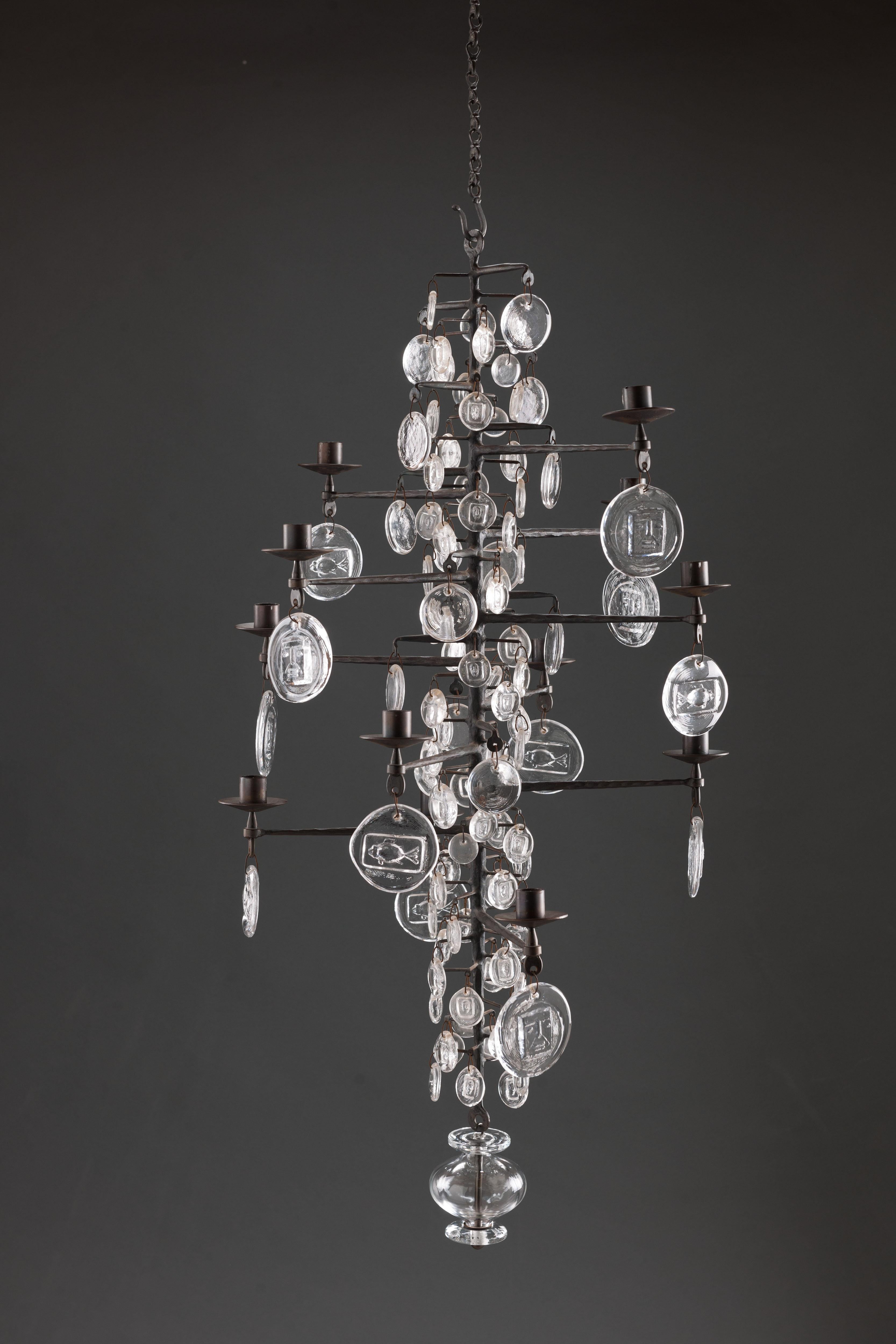 Large Glass & Iron Chandelier by Erik Hoglund For Sale 4