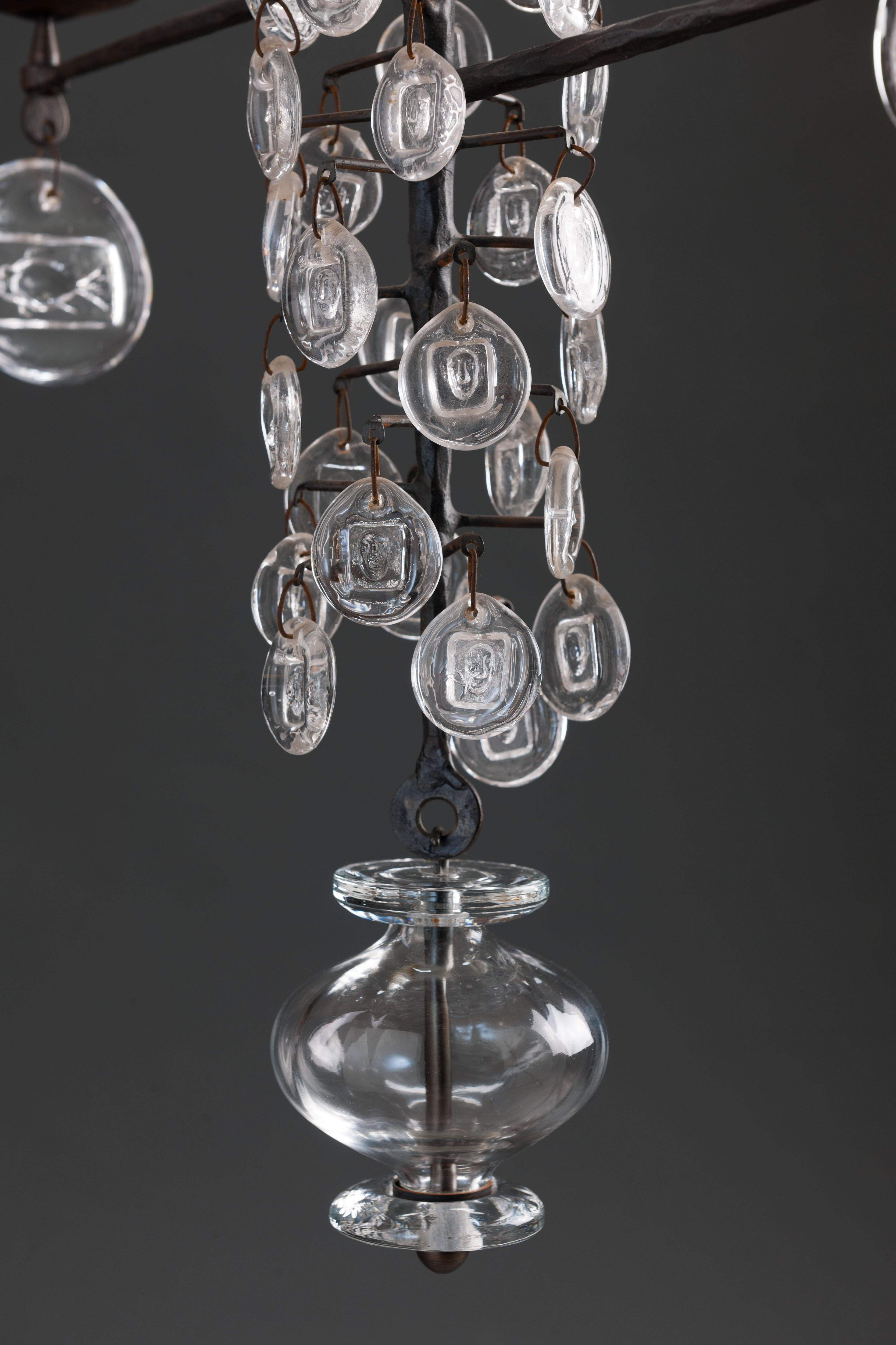 Large Glass & Iron Chandelier by Erik Hoglund For Sale 5