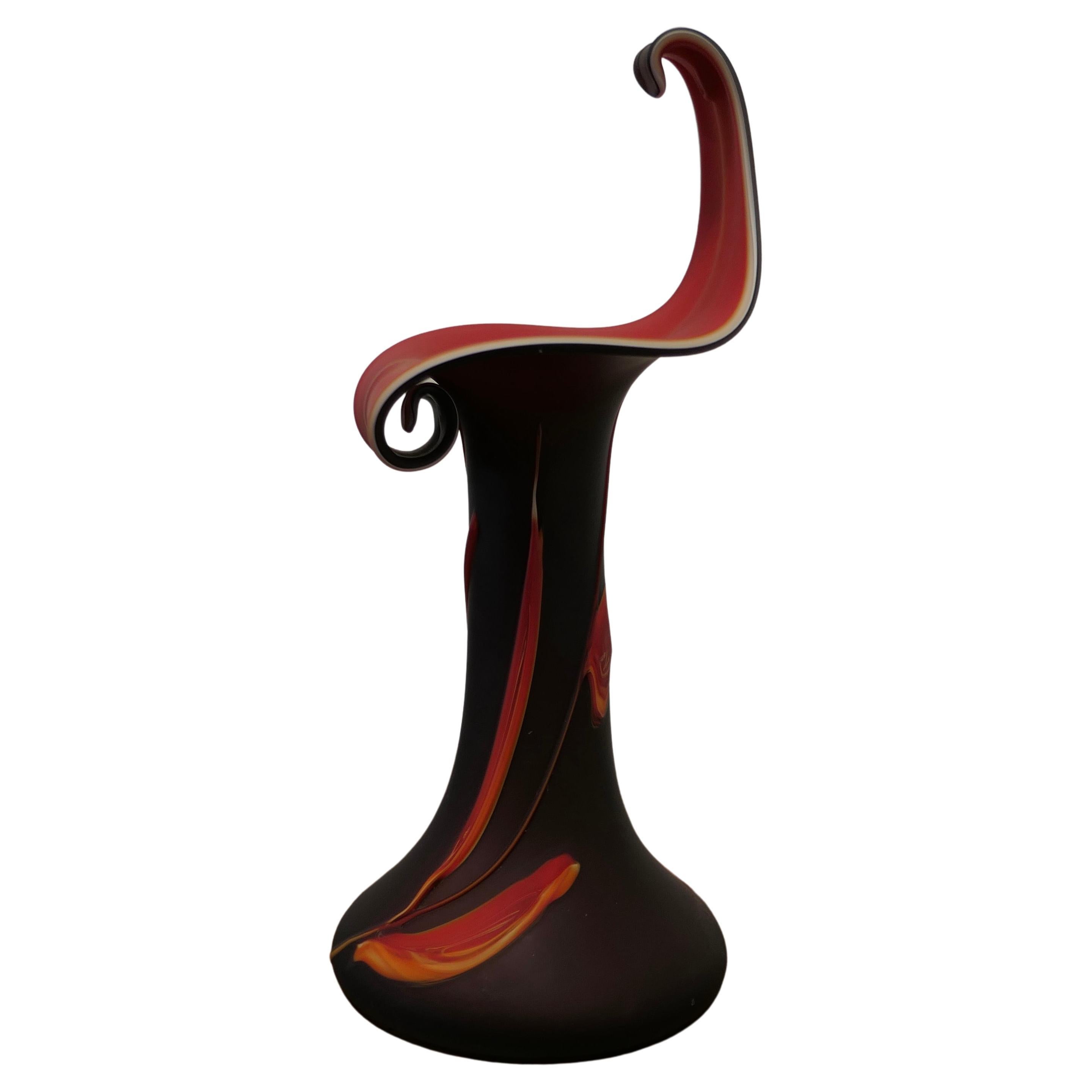 Large Glass Jack in the Pulpit Art Glass Vase, Dynamic Black and Volcano Red For Sale