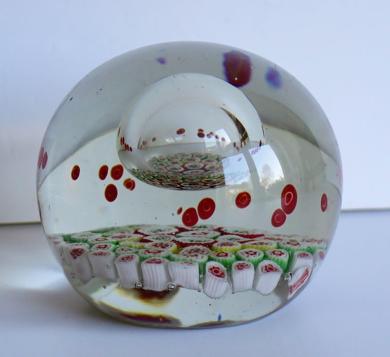 Large Glass Millefiori Paperweight with Suspended Domed Bubble, circa