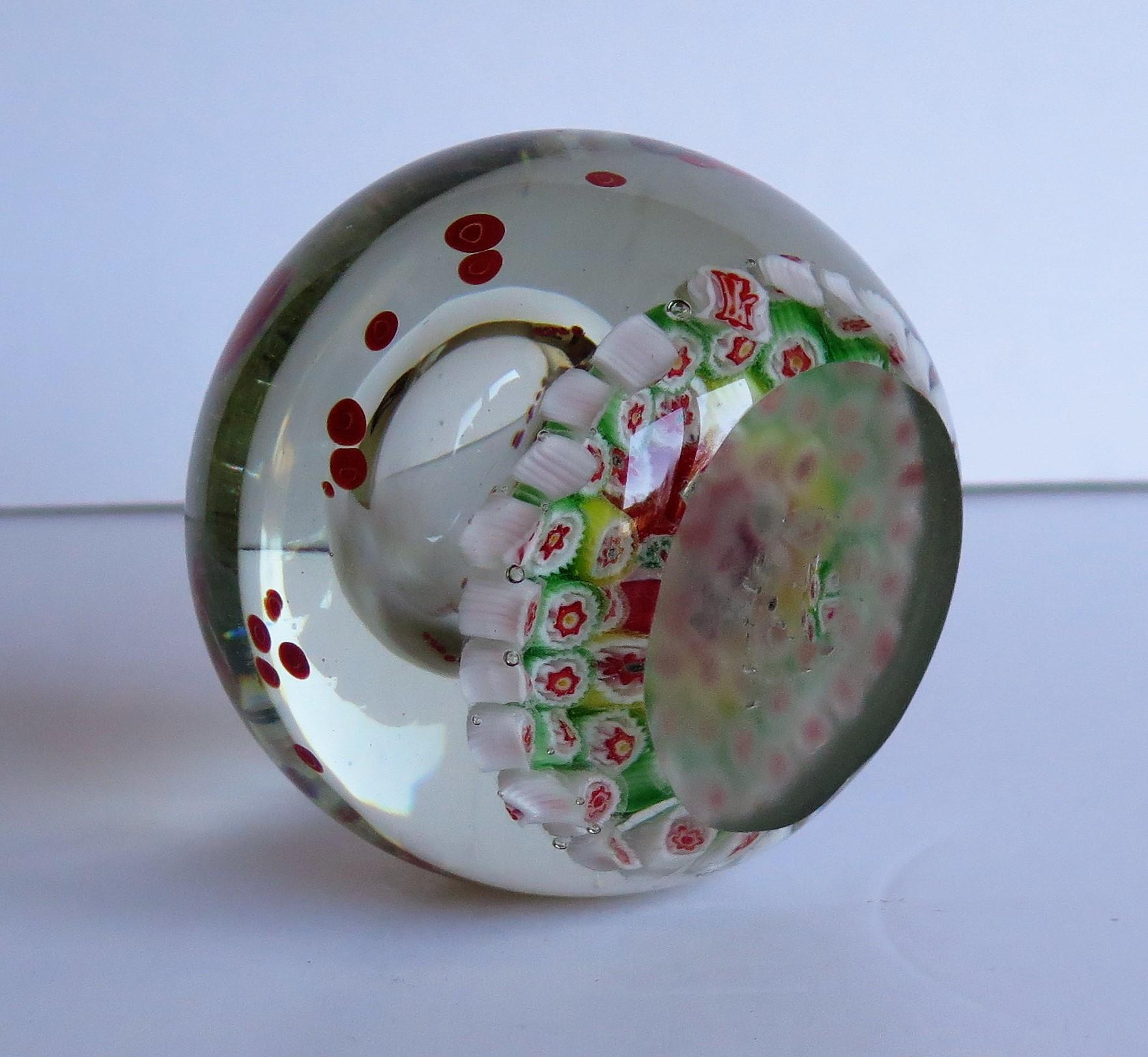 Large Glass Millefiori Paperweight with Suspended Domed Bubble, circa 1900      6