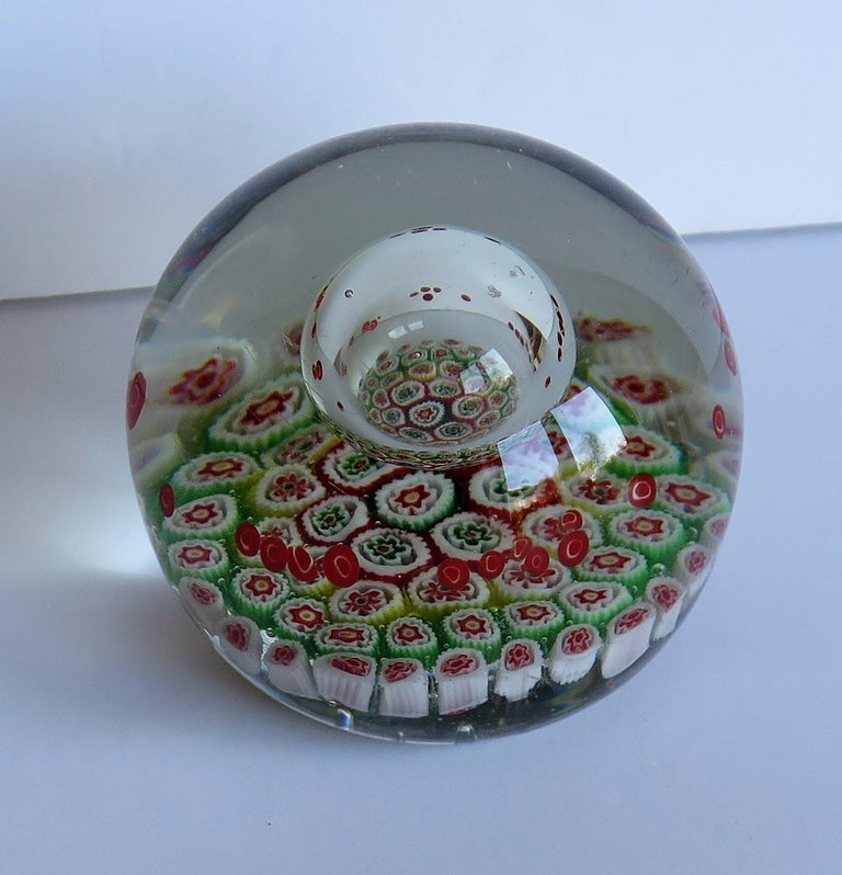 Large Glass Millefiori Paperweight with Suspended Domed Bubble, circa