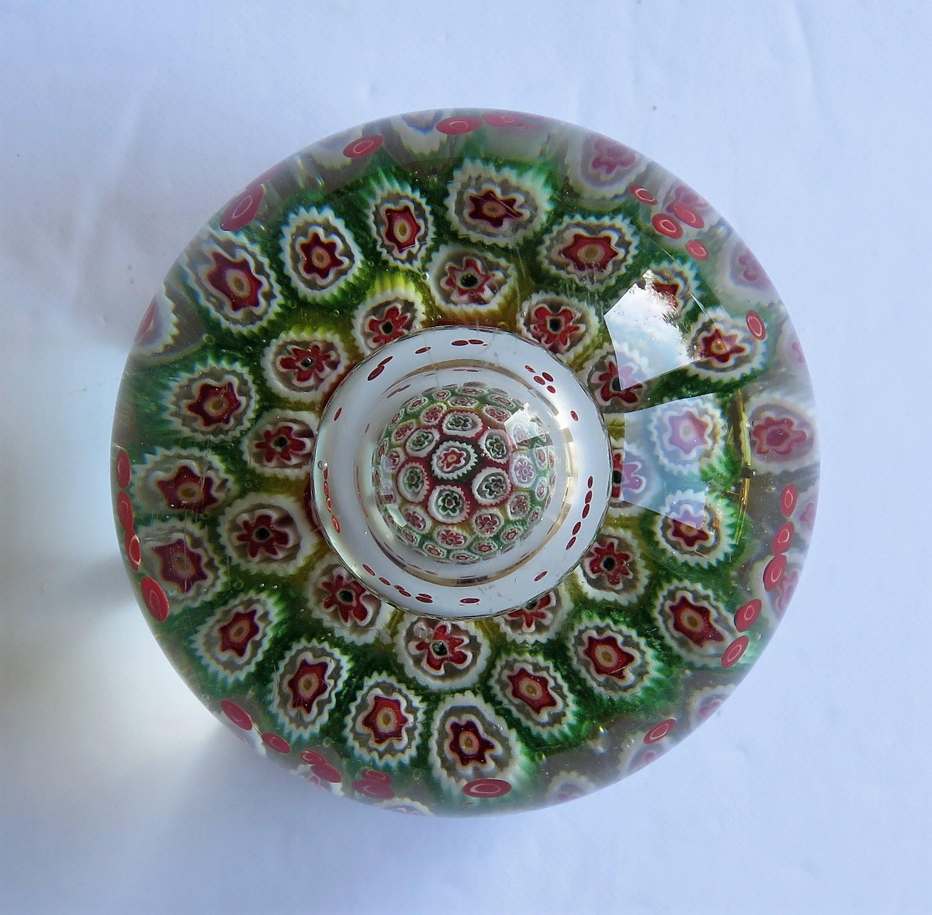 European Large Glass Millefiori Paperweight with Suspended Domed Bubble, circa 1900     