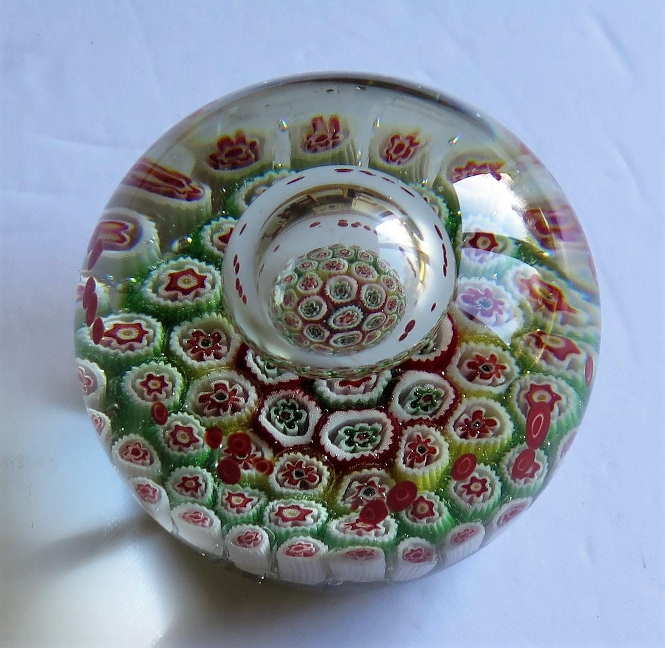 Hand-Crafted Large Glass Millefiori Paperweight with Suspended Domed Bubble, circa 1900     