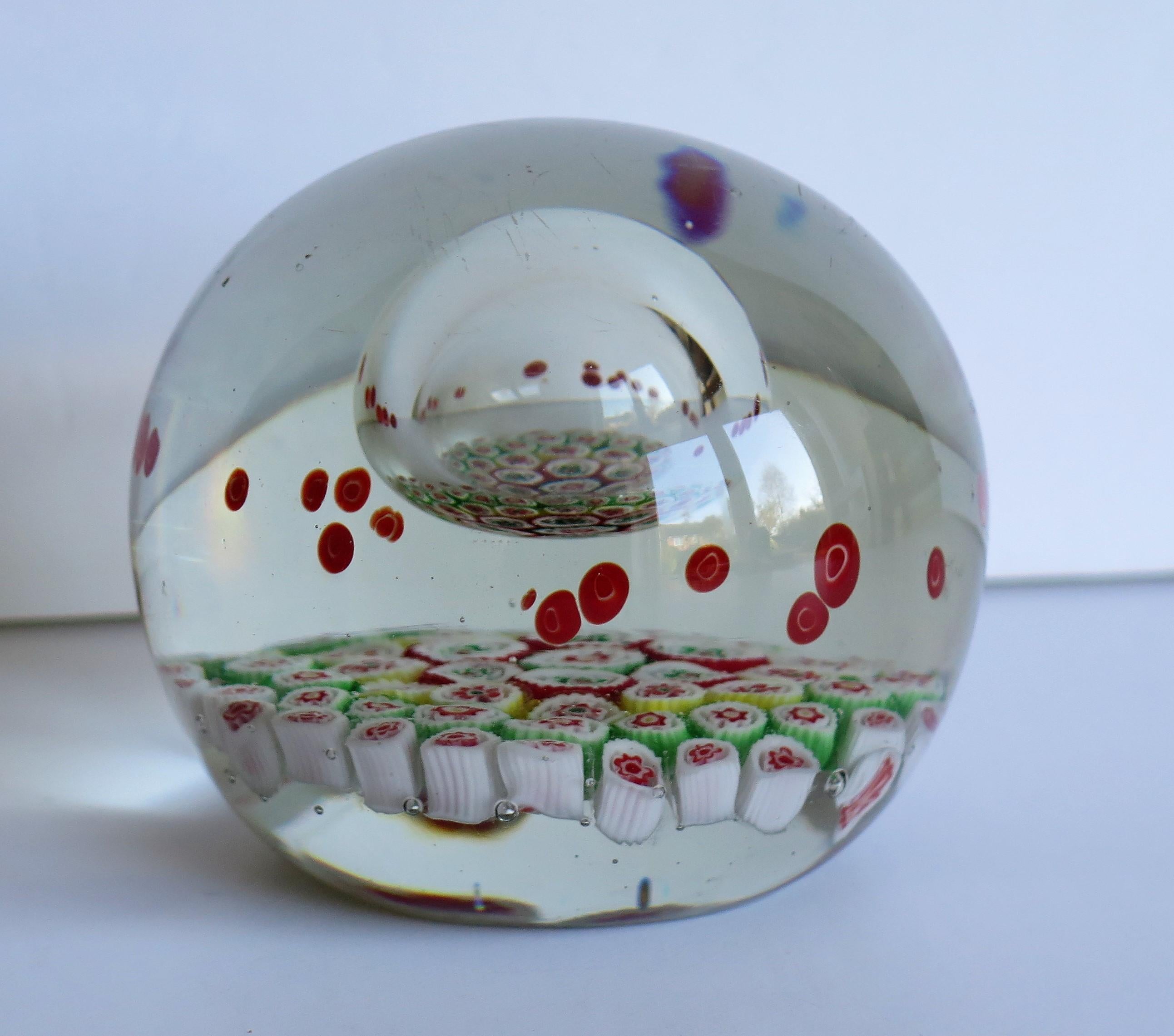 19th Century Large Glass Millefiori Paperweight with Suspended Domed Bubble, circa 1900     