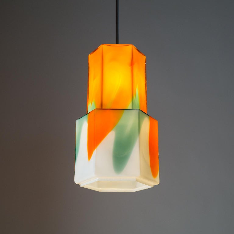 Swedish Large Glass Pendant by Helena Tynell, 1960s, Orange, Green and White For Sale