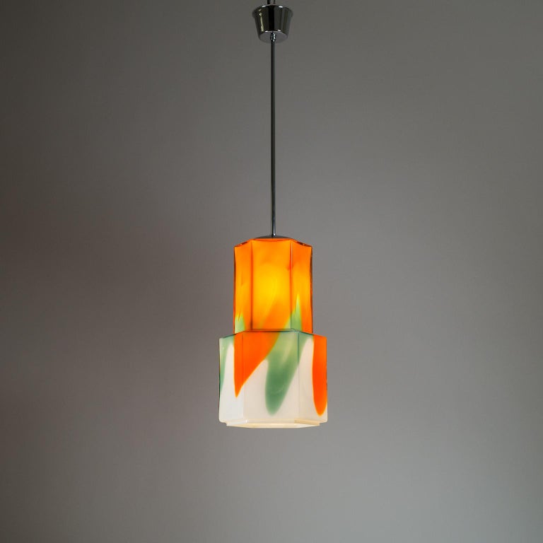Large Glass Pendant by Helena Tynell, 1960s, Orange, Green and White For Sale 4
