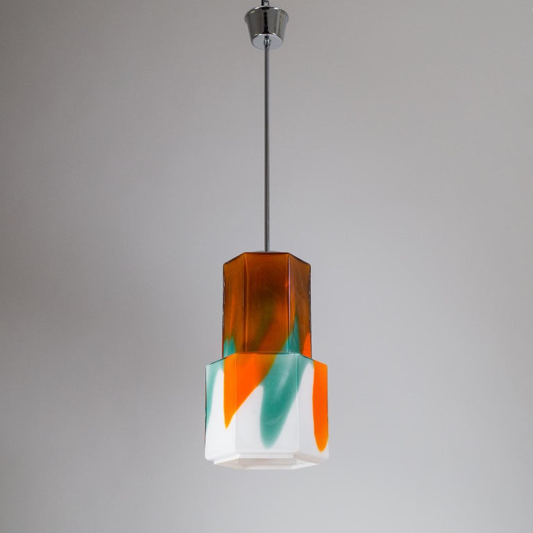 Large Glass Pendant by Helena Tynell, 1960s, Orange, Green and White For Sale 2