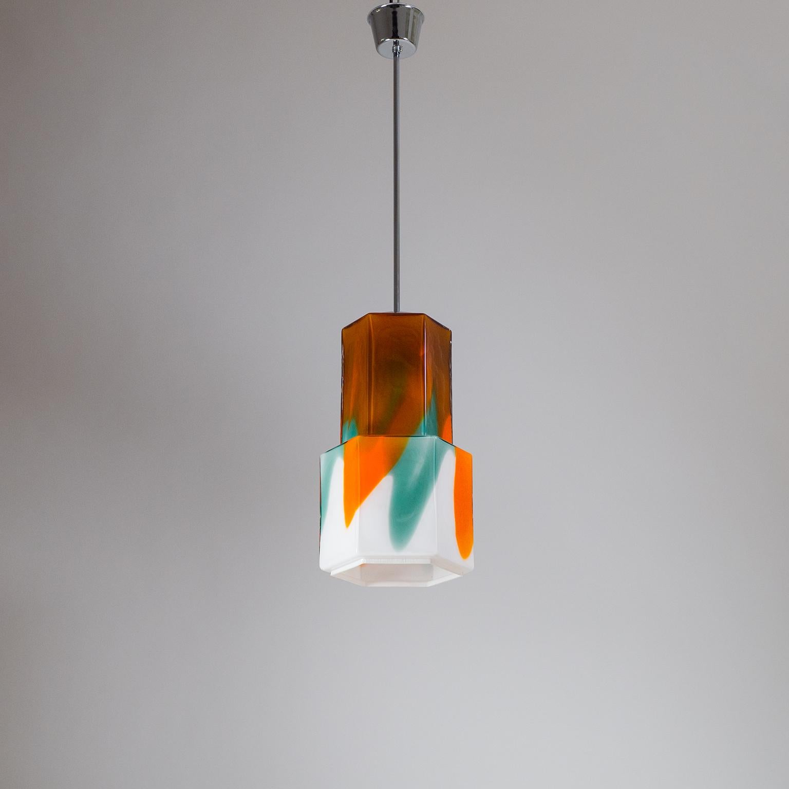Large Glass Pendant by Helena Tynell, 1960s, Orange, Green and White 5