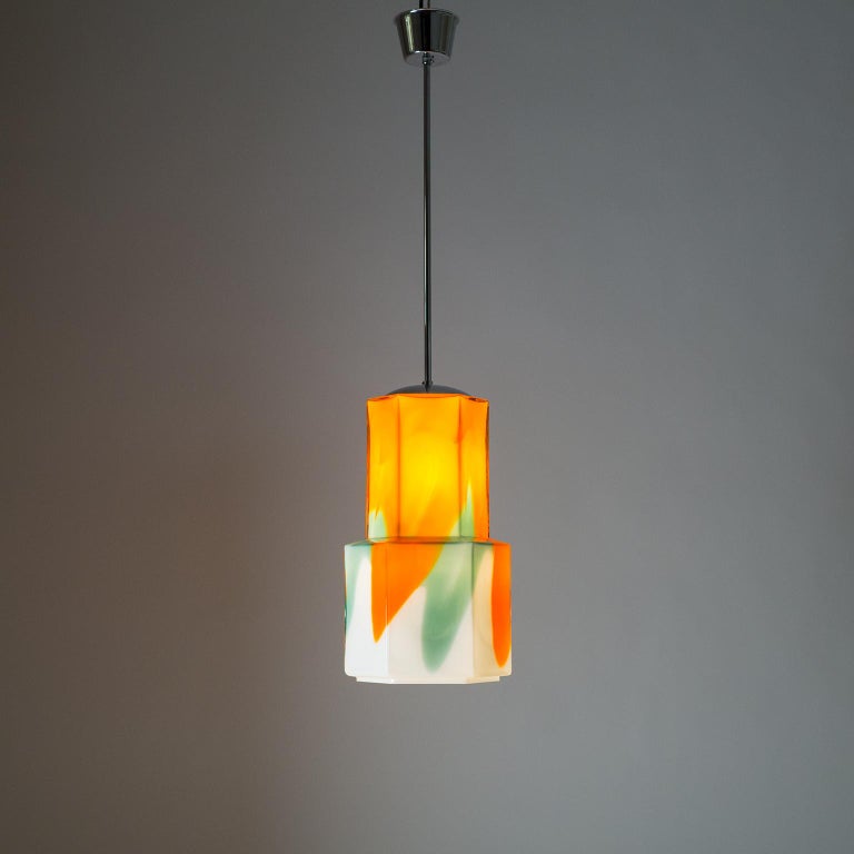 Mid-Century Modern Large Glass Pendant by Helena Tynell, 1960s, Orange, Green and White For Sale