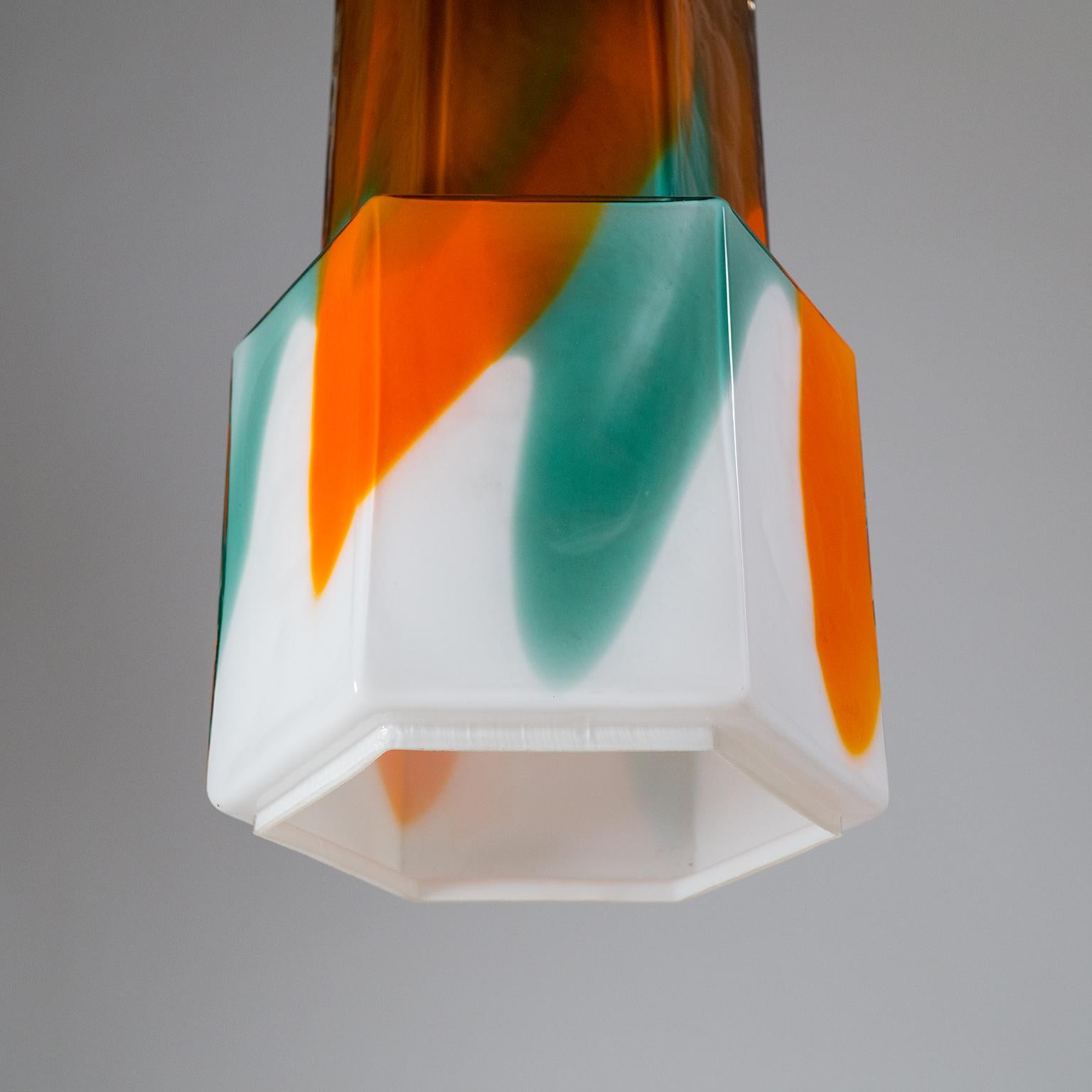 Large Glass Pendant by Helena Tynell, 1960s, Orange, Green and White In Good Condition In Vienna, AT