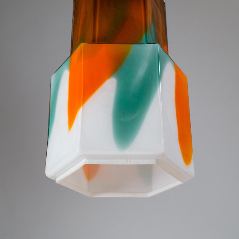 Large Glass Pendant by Helena Tynell, 1960s, Orange, Green and White In Good Condition For Sale In Vienna, AT
