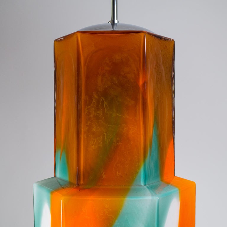 Mid-20th Century Large Glass Pendant by Helena Tynell, 1960s, Orange, Green and White For Sale