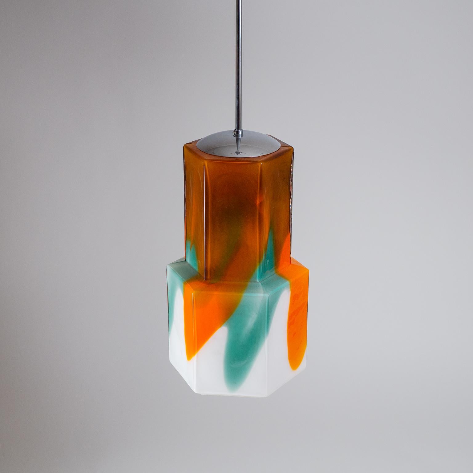 Large Glass Pendant by Helena Tynell, 1960s, Orange, Green and White 1