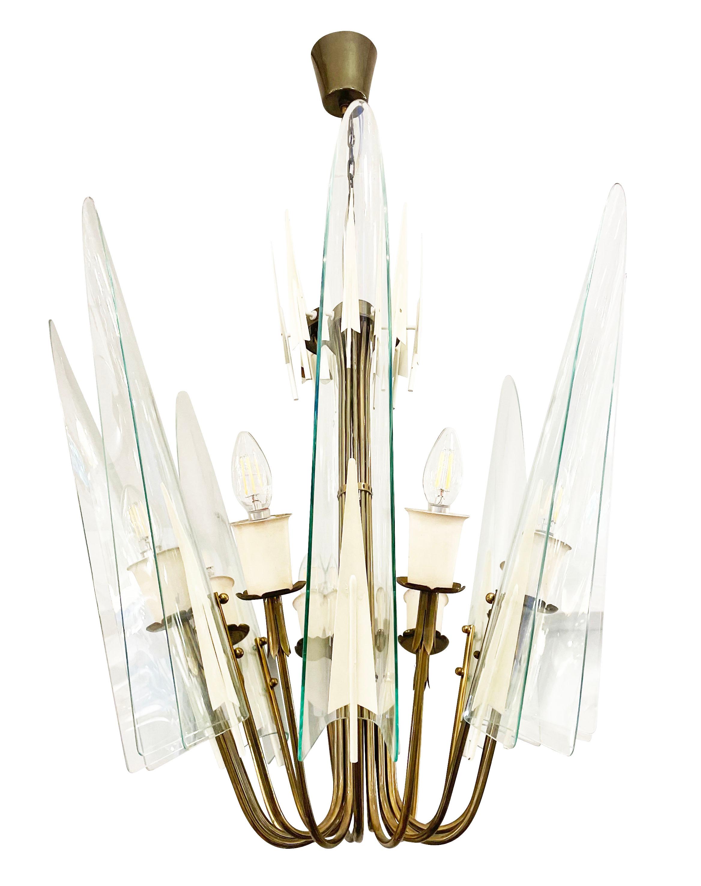 Large Glass Petal Chandelier Attributed to Fontana Arte In Good Condition In New York, NY