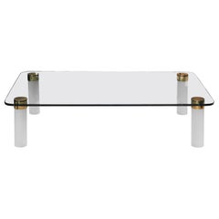 Large Glass, Polished Brass and Frosted Lucite Cocktail Table by Pace Collection