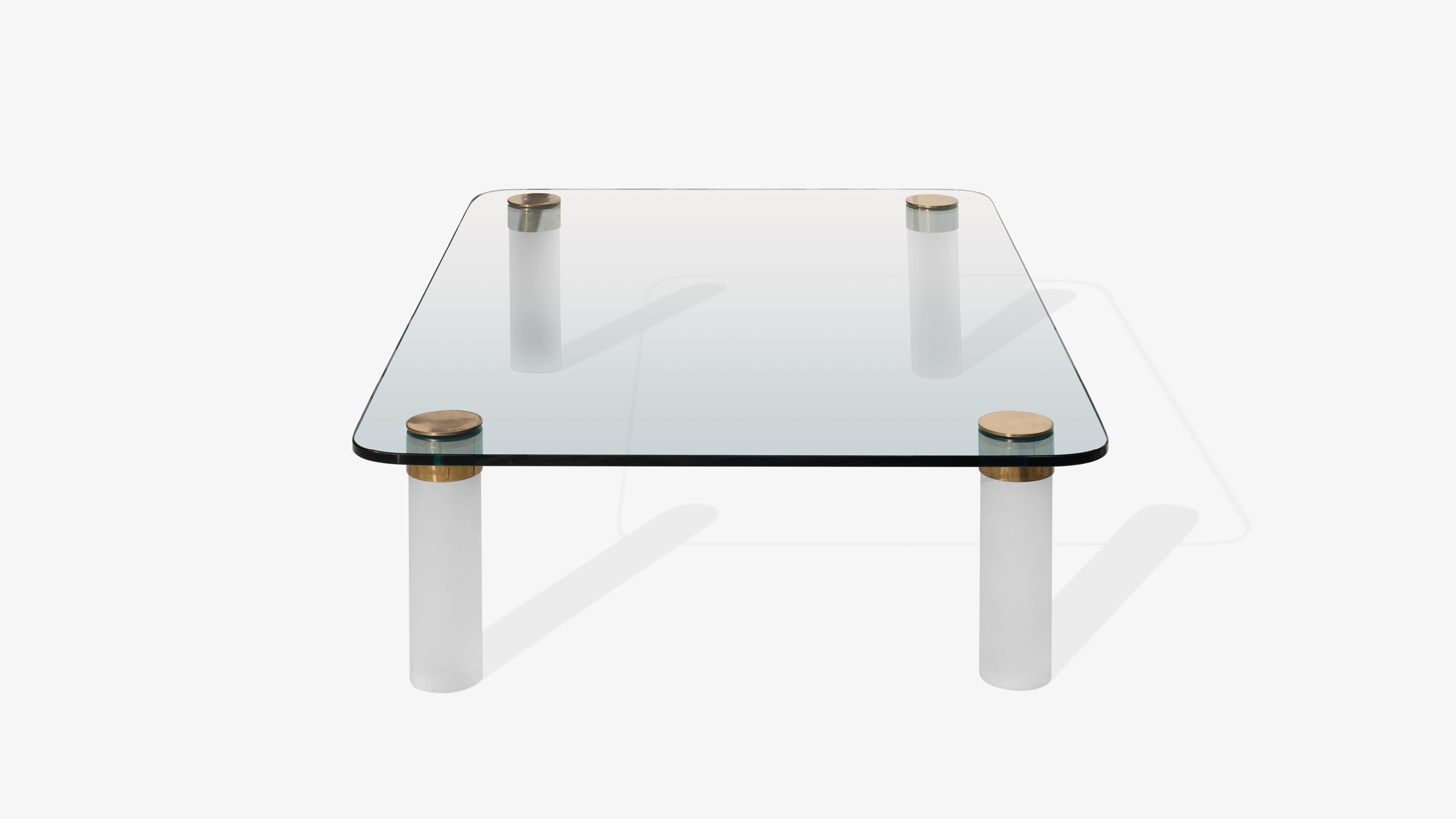 Mid-Century Modern Large Glass, Polished Brass and Frosted Lucite Cocktail Table by Pace Collection