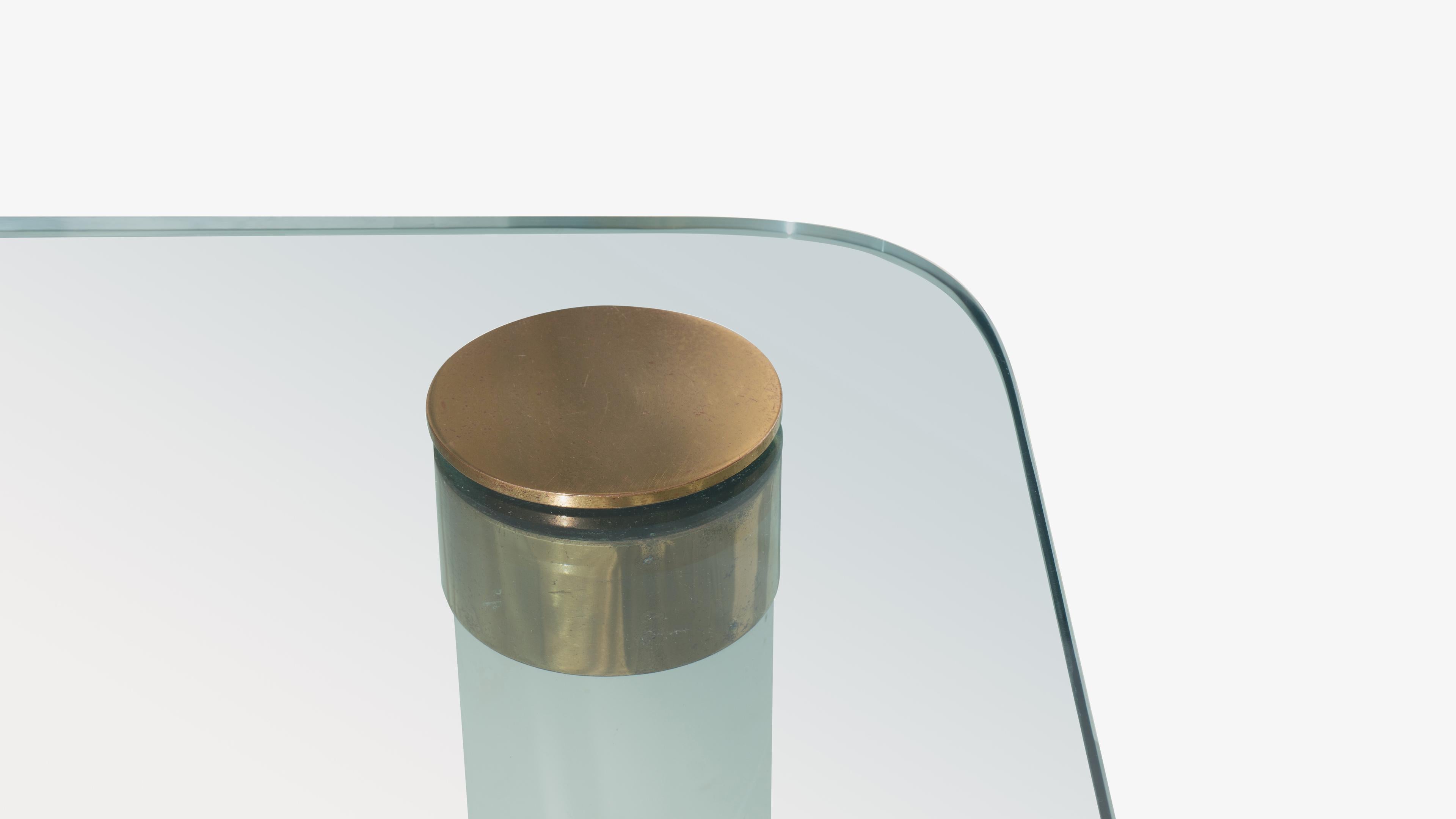 Large Glass, Polished Brass and Frosted Lucite Cocktail Table by Pace Collection 1