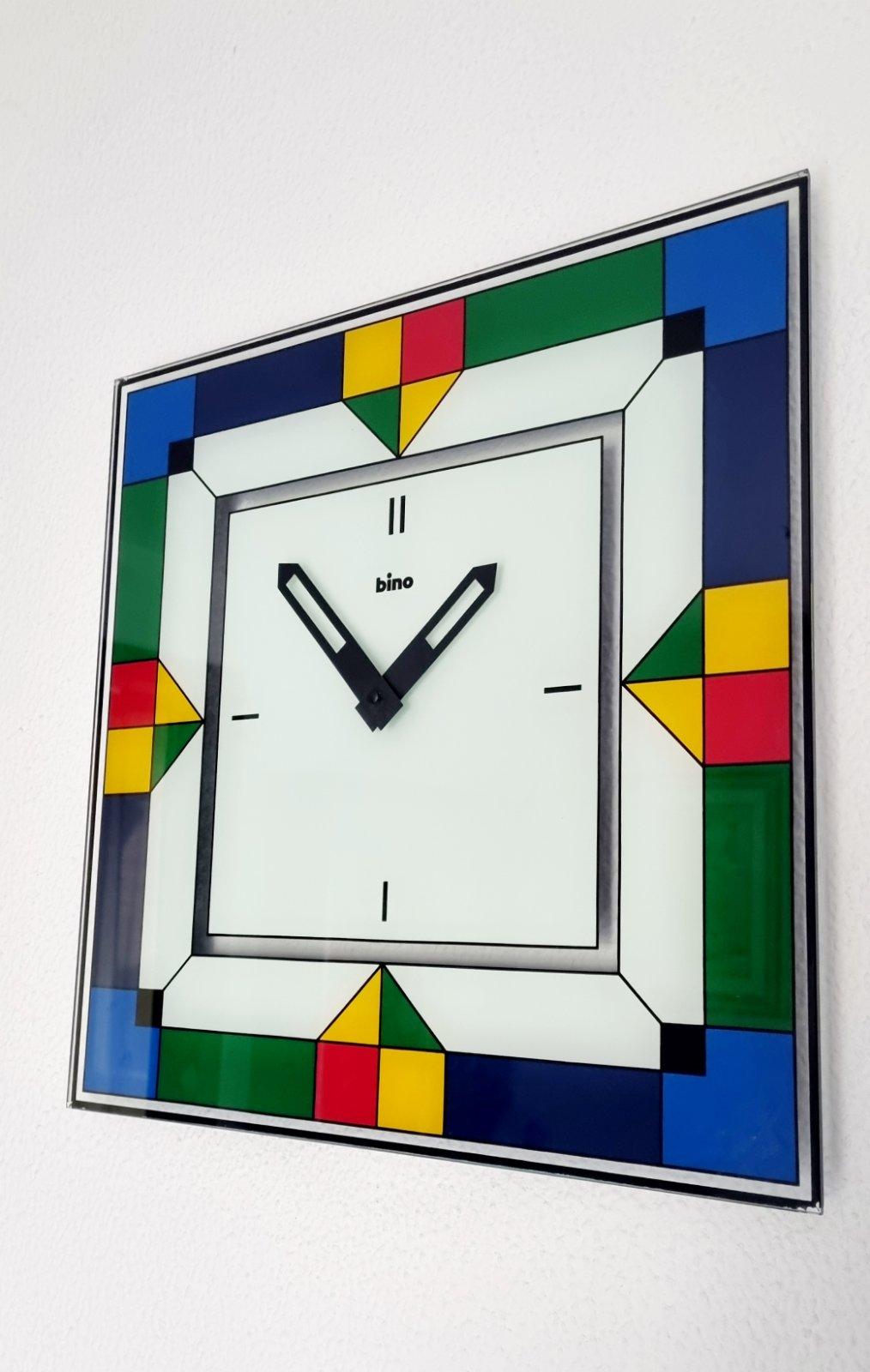 Gran Reloj de Pared Postmoderno Memphis Milano de Bino, Italia años 80 Posmoderno en venta