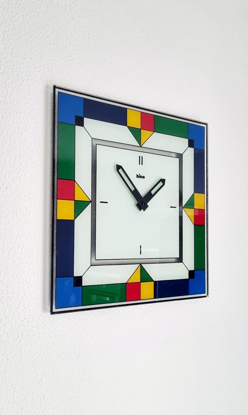 Gran Reloj de Pared Postmoderno Memphis Milano de Bino, Italia años 80 Italiano en venta