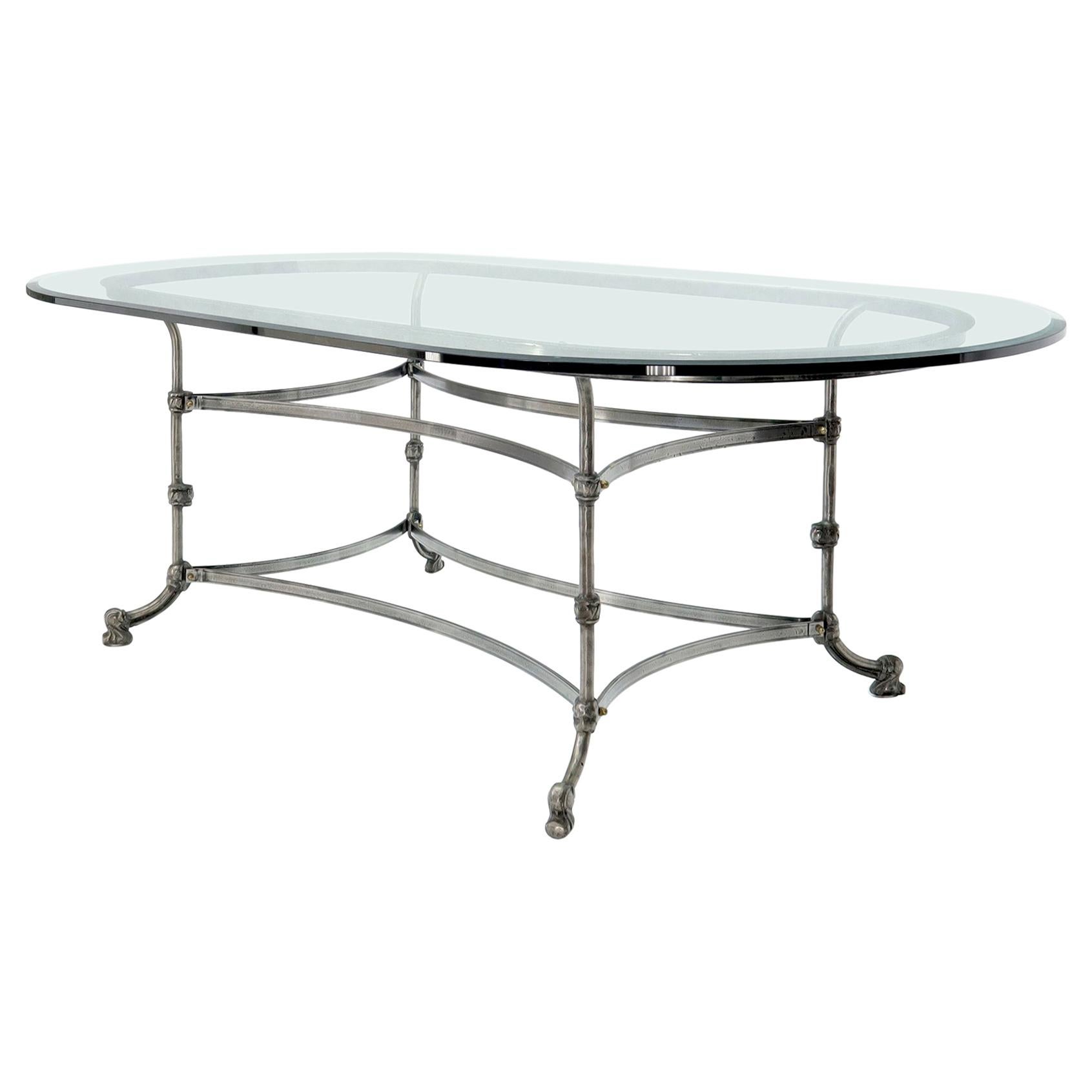 Large Glass Racetrack Oval Top Dining Table  