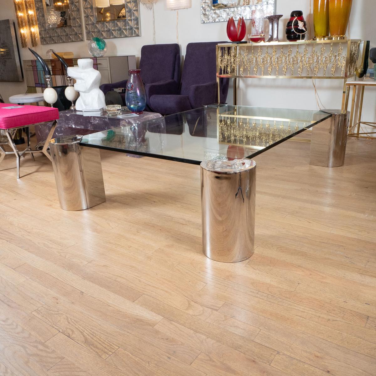 Mid-Century Modern Grande table à cocktail rectangulaire en verre en vente