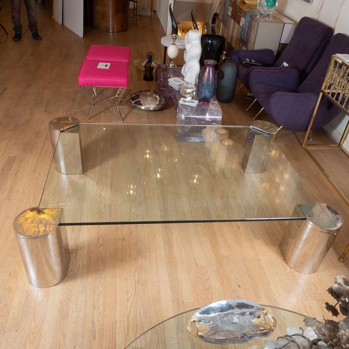 American Large Glass Rectangular Cocktail Table For Sale