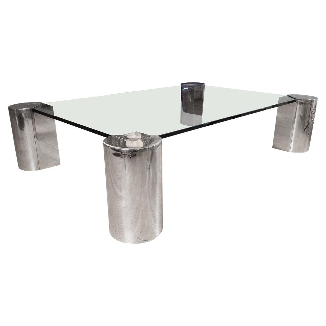 Large Glass Rectangular Cocktail Table For Sale