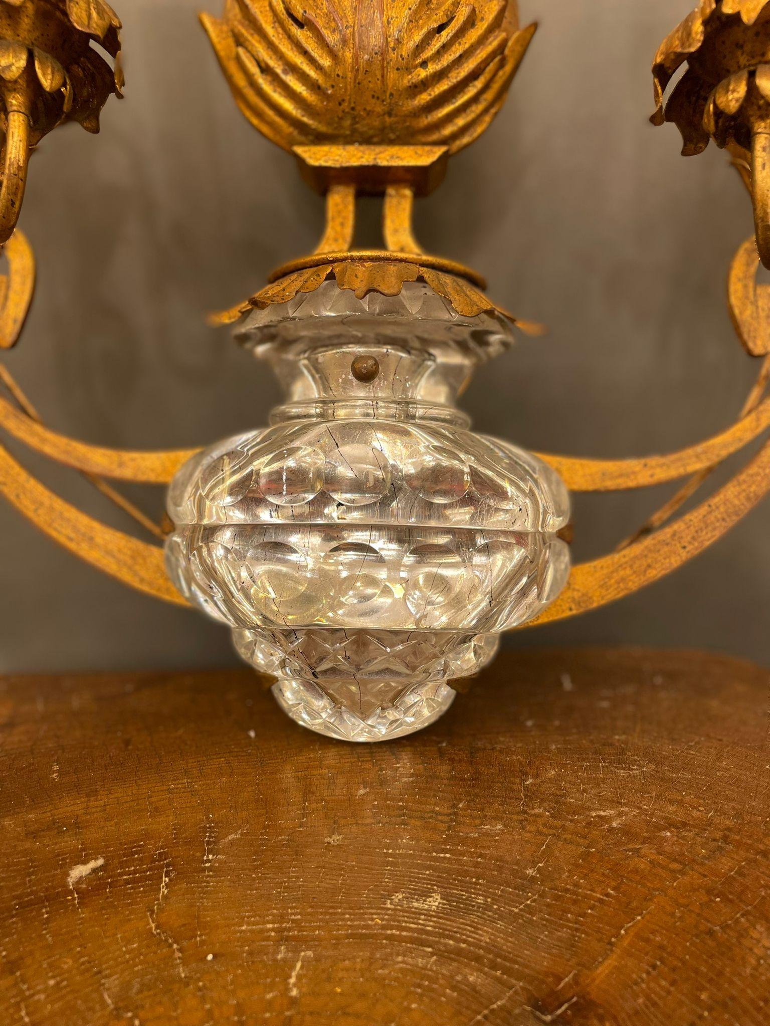 Hollywood Regency Large Glass Sconce in the Style of Maison Baguès For Sale