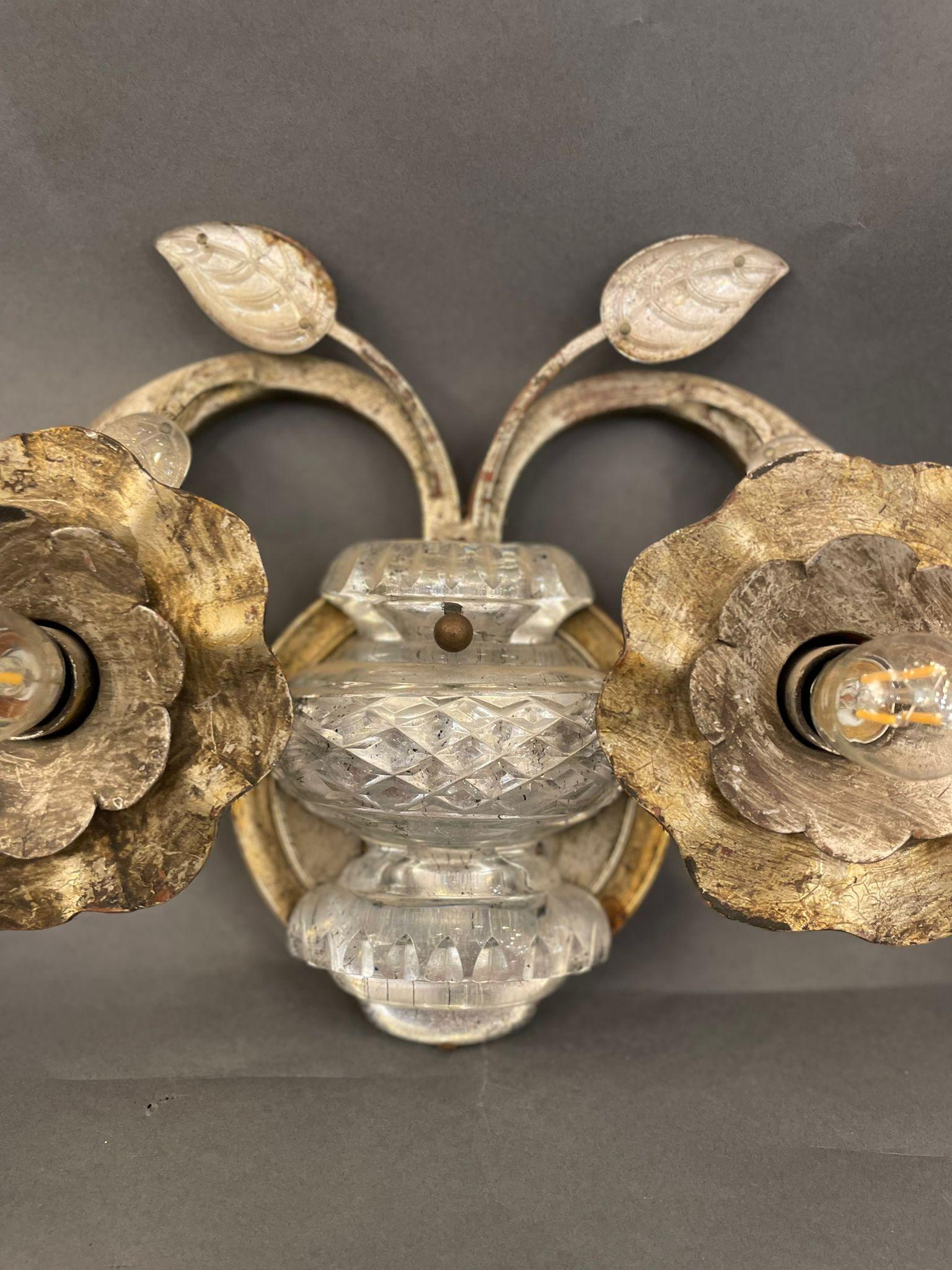 Hollywood Regency Large Glass Sconce in the Style of Maison Bagues For Sale