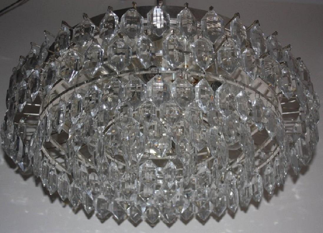 Large Glass Silvered Flush Mount by Bakalowits & Soehne, Austria, circa 1960s (Moderne der Mitte des Jahrhunderts)