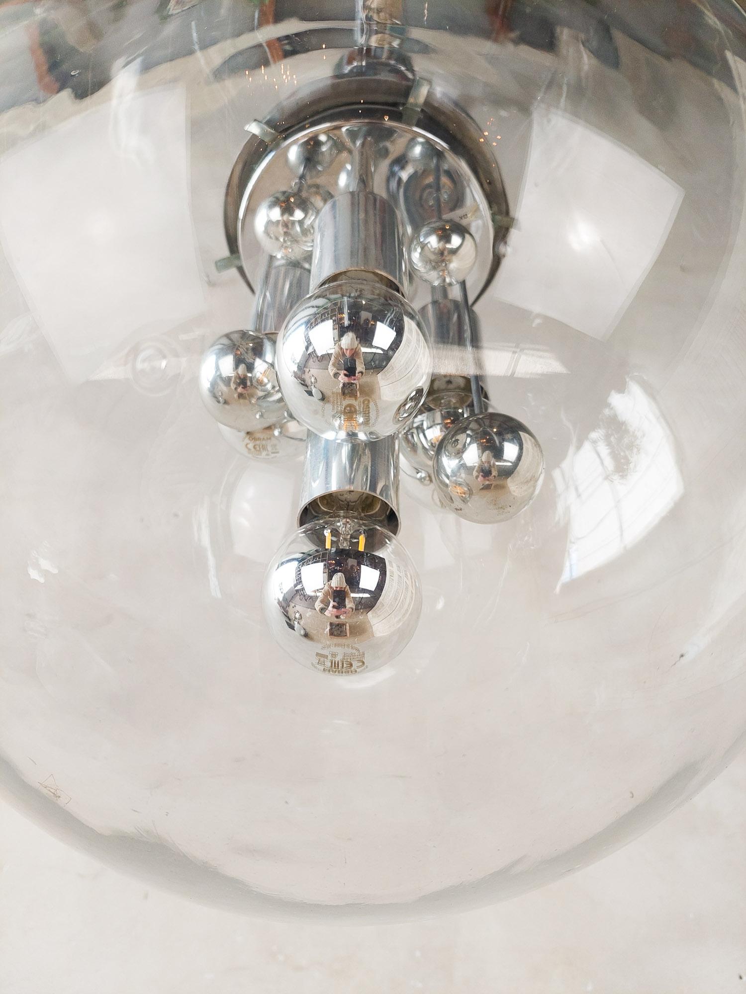 Large Glass Space Age Globe Hanging Lamp by Doria Leuchten, 1970s For Sale 1