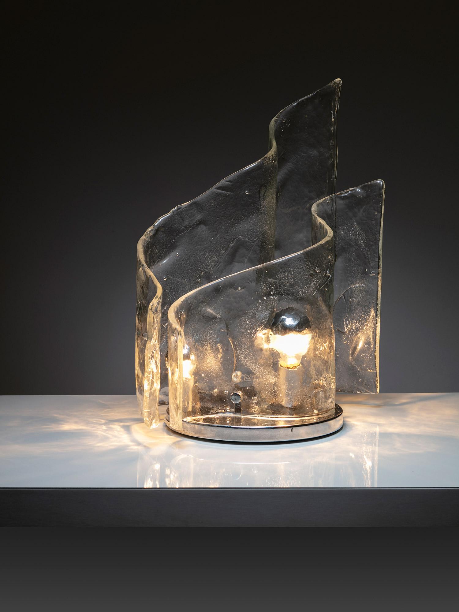 Table lamp by Carlo Nason for Mazzega.
Two large Murano glass waves, creating a light cloud.